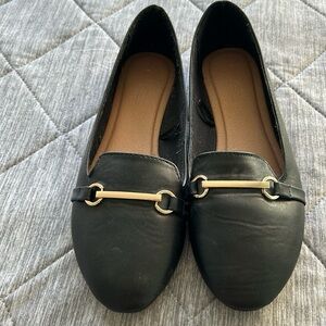 Ladies Ardene Black Gold-Buckle Flats
